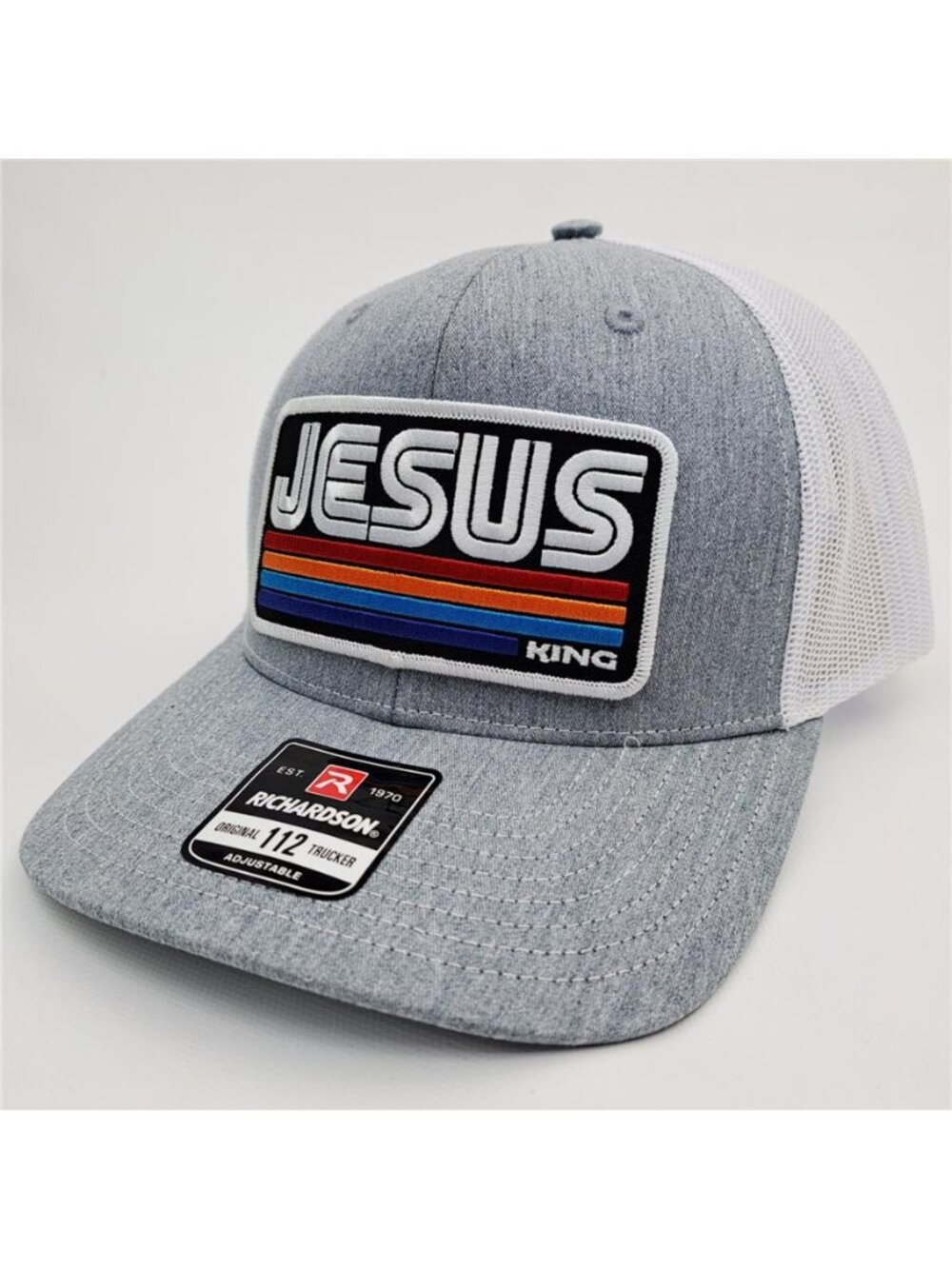 Jesus Christ King Richardson 112 Trucker Hat Christian Sewn Patch Cap Gray 80s - Picture 4 of 6
